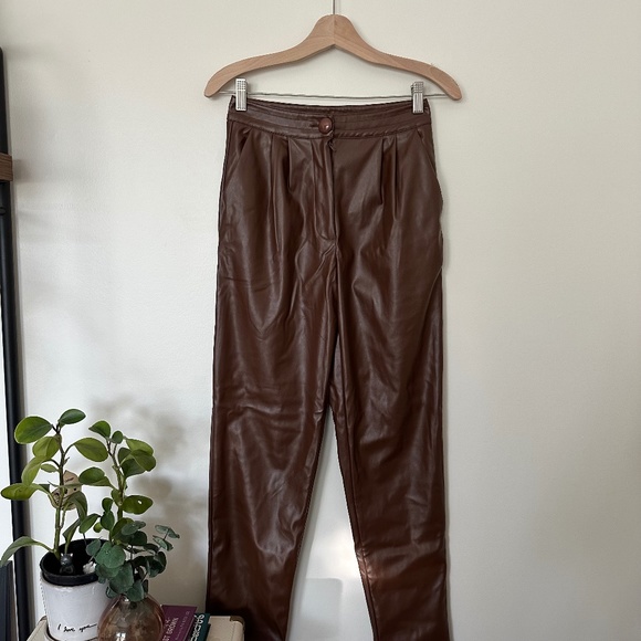 Princess Polly Love Club Brown Vegan Faux Leather Pants Size 2